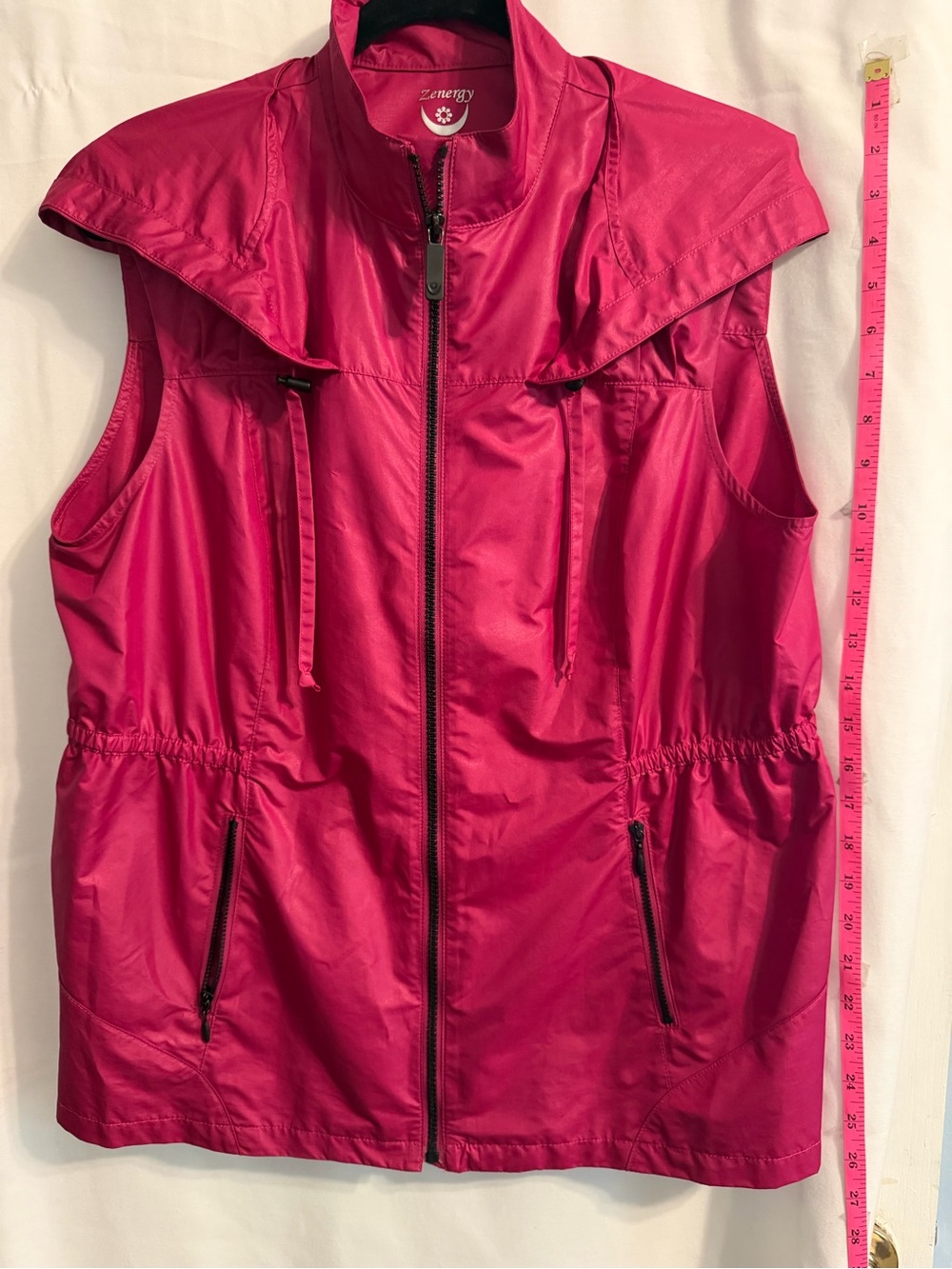 Zenergy by Chicos Magenta Pink Hood Full Zip Pockets Vest Chico SZ 2 Layer